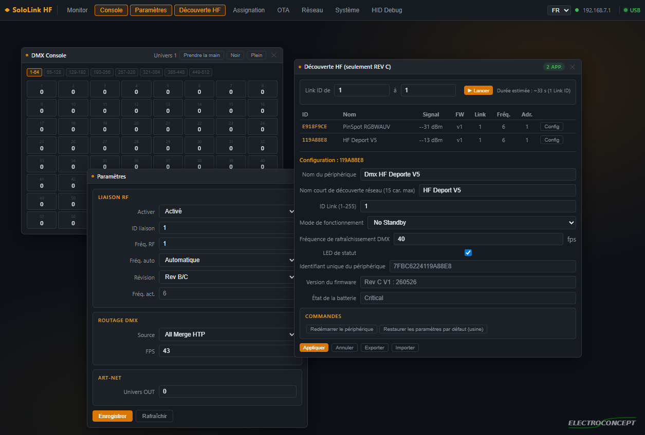 Interface web SoloLink